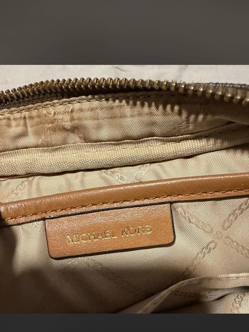 Michael Kors Dark Brown MK Logo Satchel with Gold Plaque